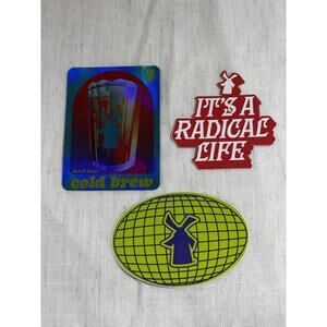 Lot of 3 Dutch Bros Stickers Cold Brew Radical Life Globe Logo Coffee Decals